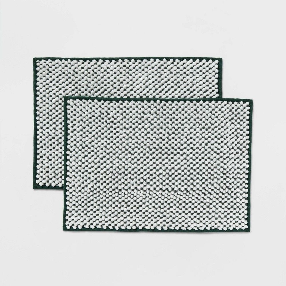 Room Essentials Chenille Bath Rugs 2-Pk 17"x24" Dark Green/White - New
